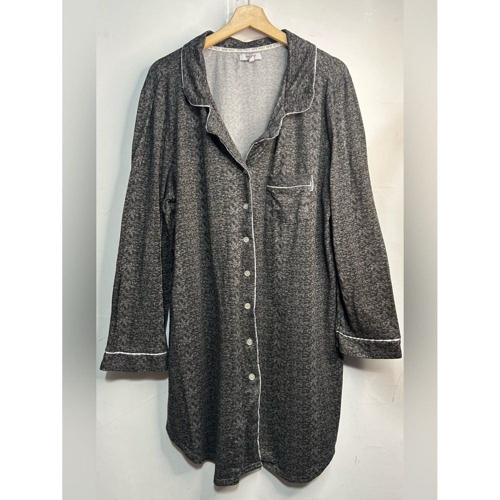 Nine West Sleepwear Grey Heather Pajama Shirt Gown 2X Long Sleeve Nightgown